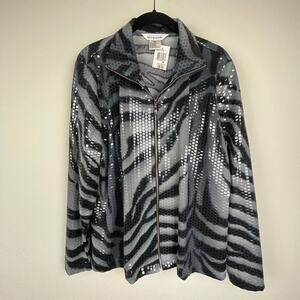 Misook Zebra Print‎ Sequin Zip-Up Jacket XL Animal Print Statement Piece NWT